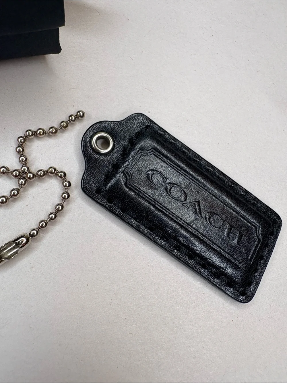 Y2K 2.5” Coach Black Leather Vintage Leather Hang Tag Bag Charm Replacement Fob